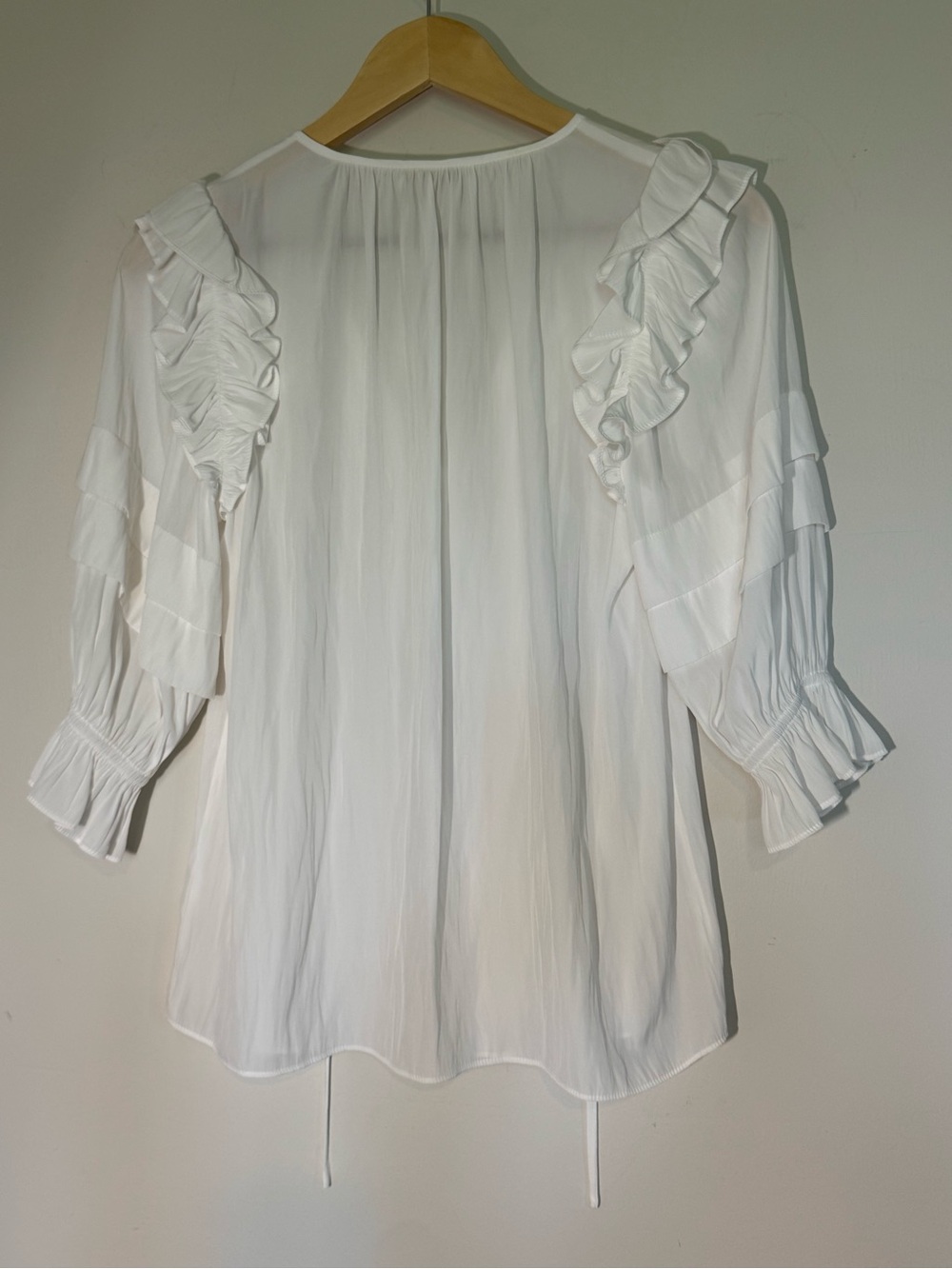 Ramy Brook Samira White Ruffle Tie Neck Blouse Estimated Medium - Picture 12 of 12
